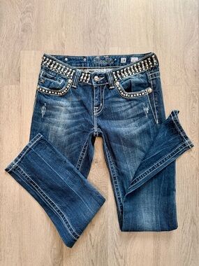 ☀️Y2K Miss Me jeans studded crystals straight sz 28 blue distressed☀️😎